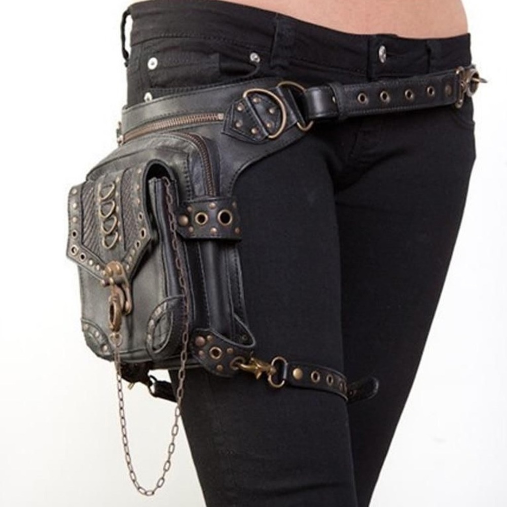 🍒 POUCH BAG LEATHER CROSSBODY MULTPURPOSE PURSE UTLITY BELT FANNY PACK CHAIN - Picture 10 of 16